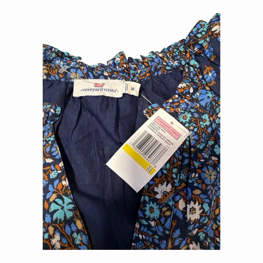 Vineyard Vines Fenwick Paisley Dress Blue Floral Boho Cotton Mini Medium NWT - Picture 6 of 7